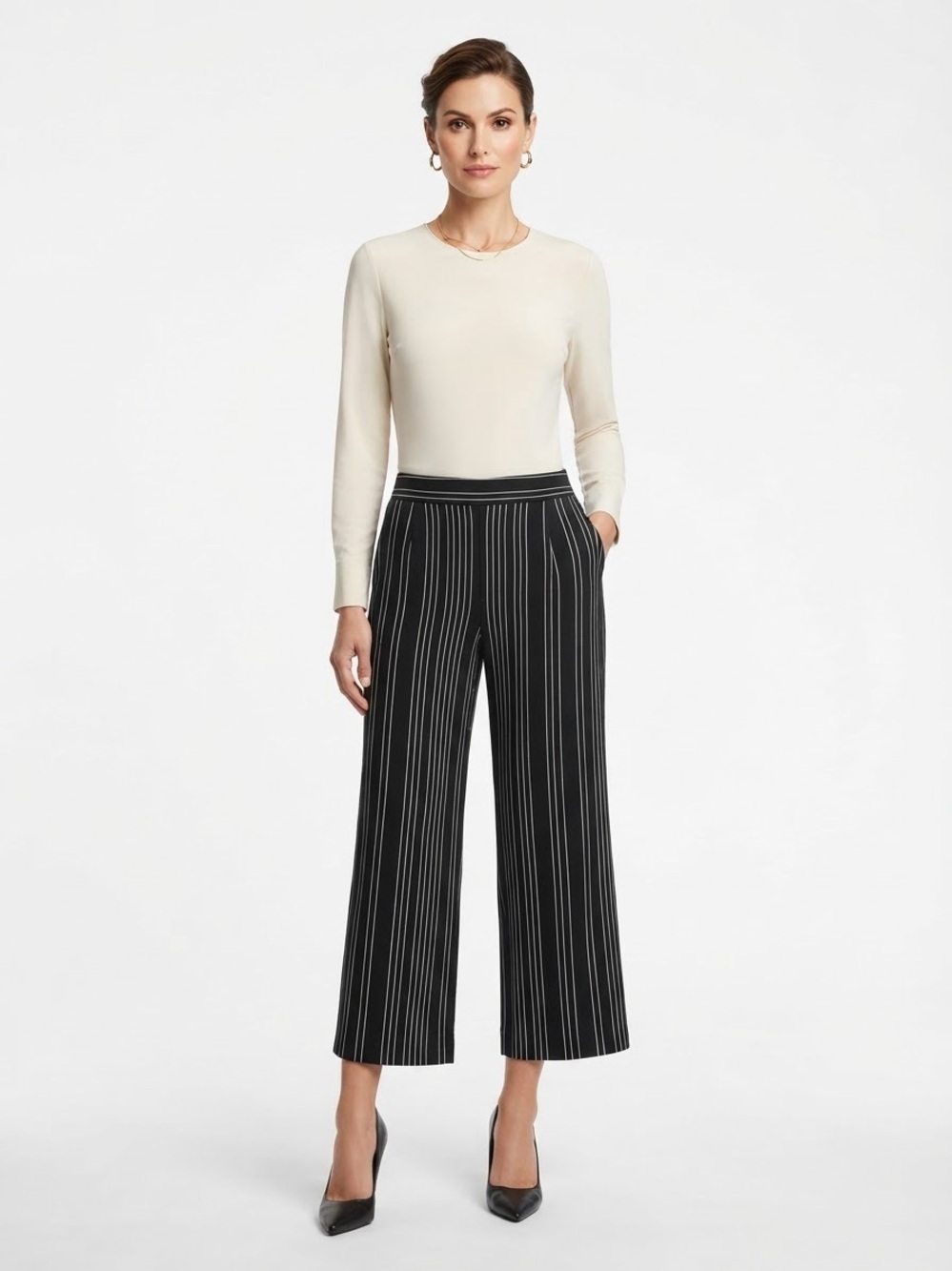 A New Day black and white striped cropped wide-leg pull-on trousers women’s XS